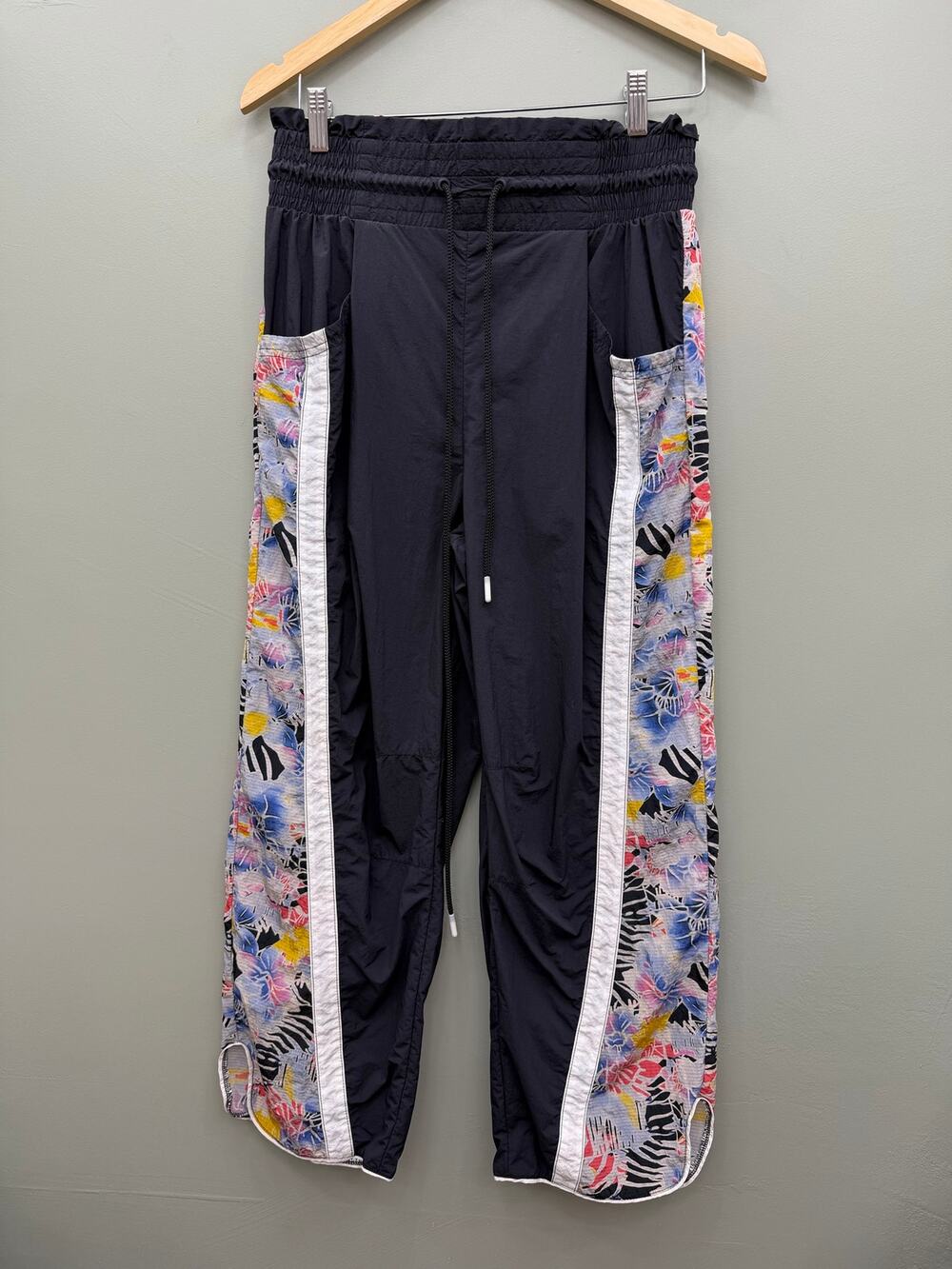 FP Movement Champ Is Here Pants Small Floral Track Nylon Barrel Leg